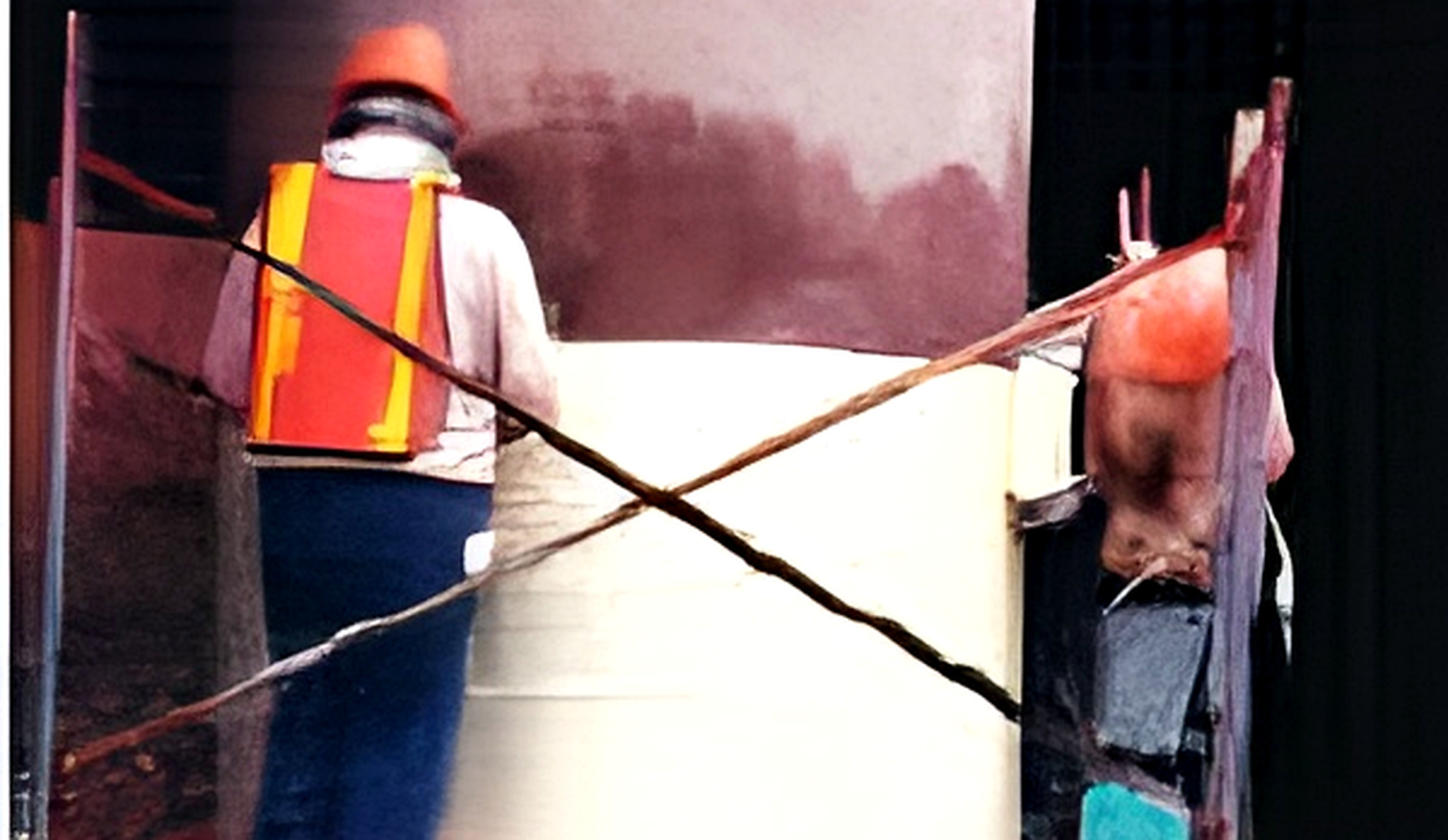 Worker applying repair material to an industrial tank